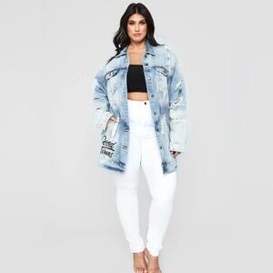 Fashion Nova - All That Talk Denim Jacket - Acid Wash Size L